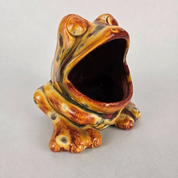 Vintage 1970s Ceramic Big Mouth Frog Sponge Holder Hand Painted Orange Red Green - Picture 13 of 16